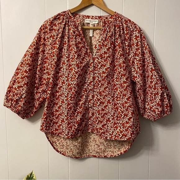 APIECE Apart Mitte Top Floral Blouse Red flowers Patterned Poplin Cotton Organic - Picture 4 of 12